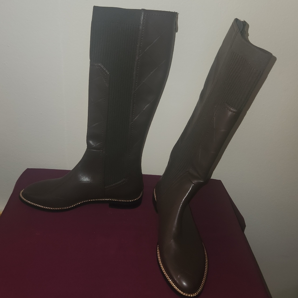 Melyanns Knee High Faux Leather Brown Boots Size 7 Rear Zipper